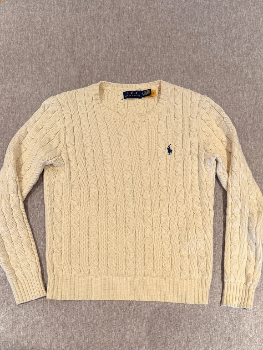 Polo by Ralph Lauren Cream Cable-Knit Crewneck Sweater with Navy Pony
